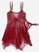 Contrast Lace Asymmetrical Sheer Slips With Thong