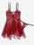 Contrast Lace Asymmetrical Sheer Slips With Thong