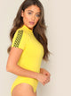 Mock-neck Checked Print Sleeve Fitted Bodysuit
