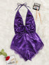 Lace Trim Satin Romper Bodysuit