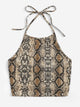 Snakeskin Print Crop Halter Top
