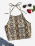 Snakeskin Print Crop Halter Top