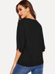 Mesh Yoke Cat & Letter Print Scalloped Tee