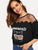 Mesh Yoke Cat & Letter Print Scalloped Tee