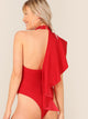 Ruffle Trim Halter Bodysuit