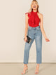 Ruffle Trim Halter Bodysuit