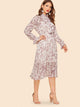 Tie Neck Ruffle Hem Floral Dress