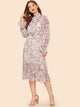 Tie Neck Ruffle Hem Floral Dress