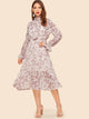 Tie Neck Ruffle Hem Floral Dress