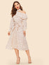 90s Flounce Cutout Shoulder Dot Print Belted Dress