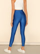 Button Front Neon Blue Crop Leggings