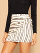 Tie Side Striped Wrap Skirt