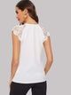 V Cut Neck Guipure Lace Raglan Sleeve Blouse