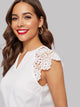 V Cut Neck Guipure Lace Raglan Sleeve Blouse