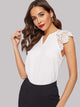 V Cut Neck Guipure Lace Raglan Sleeve Blouse