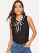 Tie Neck Contrast Piping Sleeveless Top
