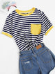 Pocket Patched Striped Ringer Tee