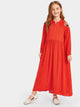 Girls Half Placket Flower Embroidered Crinkle Maxi Dress