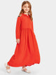 Girls Half Placket Flower Embroidered Crinkle Maxi Dress