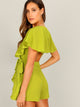 Surplice Neck Neon Lime Wrap Knotted Romper