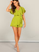 Surplice Neck Neon Lime Wrap Knotted Romper