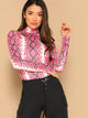 Mock Neck Snakeskin Fitted T-shirt