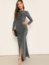 Open Back Split Hem Glitter Prom Dress