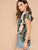Curved Hem Scarf Print V Neck Top