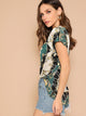 Curved Hem Scarf Print V Neck Top