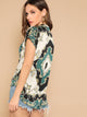Curved Hem Scarf Print V Neck Top