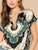 Curved Hem Scarf Print V Neck Top