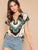 Curved Hem Scarf Print V Neck Top