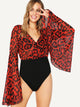 Exaggerated Bell Sleeve Leopard Print Bodysuit