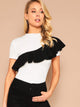 Mock Neck Contrast Flounce Trim Top