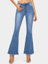 Button Waist Raw Hem Flare Leg Jeans