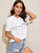 Letter Print Contrast Pocket Tee