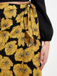 Knot Waist Contrast Stitch Trim Floral Wrap Skirt