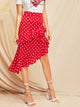 Ruffle Trim Asymmetrical Hem Polka Dot Skirt
