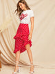 Ruffle Trim Asymmetrical Hem Polka Dot Skirt