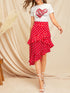 Ruffle Trim Asymmetrical Hem Polka Dot Skirt