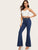 Dark Wash Button Detail Flare Hem Jeans