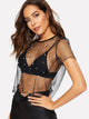 Pearl Beaded Geo Mesh Top Without Bra
