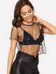 Pearl Beaded Geo Mesh Top Without Bra
