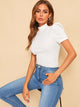Mock-neck Puff Sleeve Solid Top