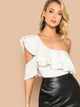 Exaggerate Ruffle Yoke Asymmetrical Shoulder Bodysuit