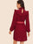 Frilled Trim Blouson Sleeve Belted Dress
