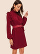 Frilled Trim Blouson Sleeve Belted Dress