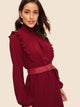 Frilled Trim Blouson Sleeve Belted Dress