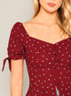 Button Through Shirred Heart Print Peplum Top