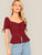 Button Through Shirred Heart Print Peplum Top